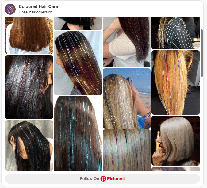 Discover the Hair Tinsel Trend: Shine, Sparkle, and Stand Out. 2 tinsel hair color collection Pinterest board