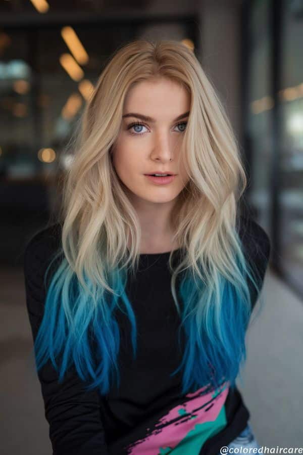 woman with blue dyed ends