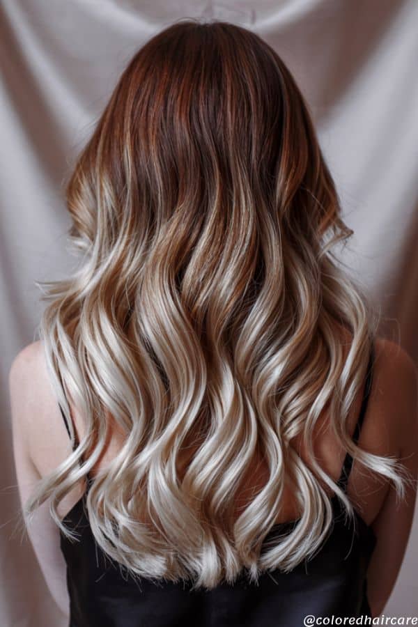 platinum blonde caramel balayage.