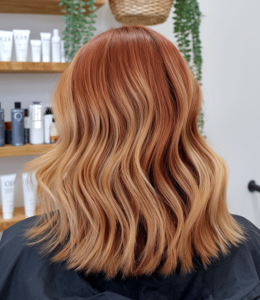 copper hair with strawberry blonde highlights