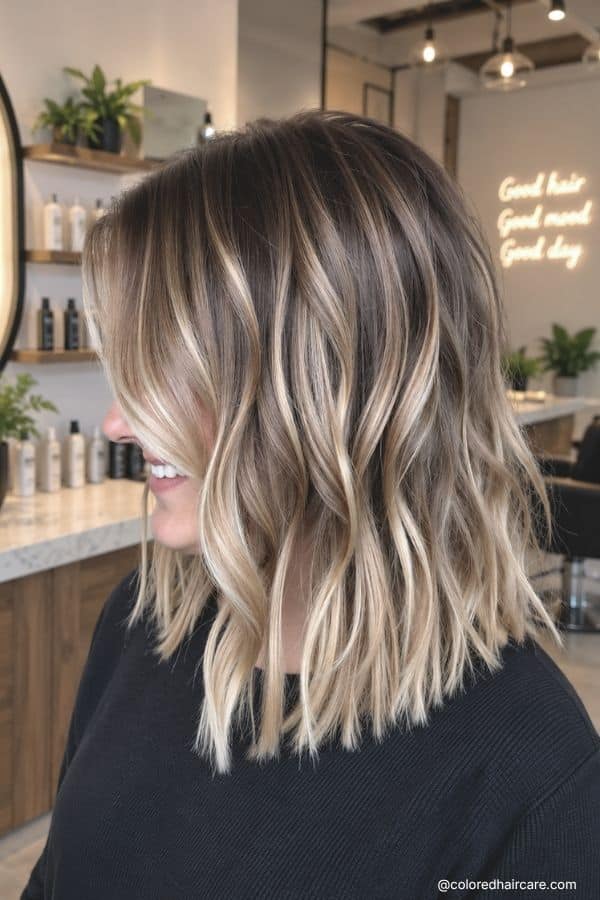 Brown hair with blonde balayage highlights