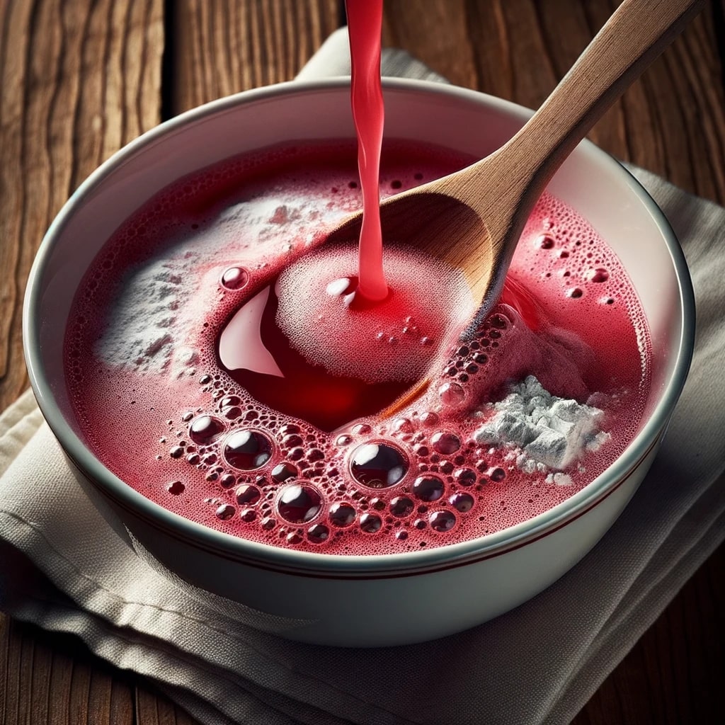 kool aid powder and water being mixed in a bowl