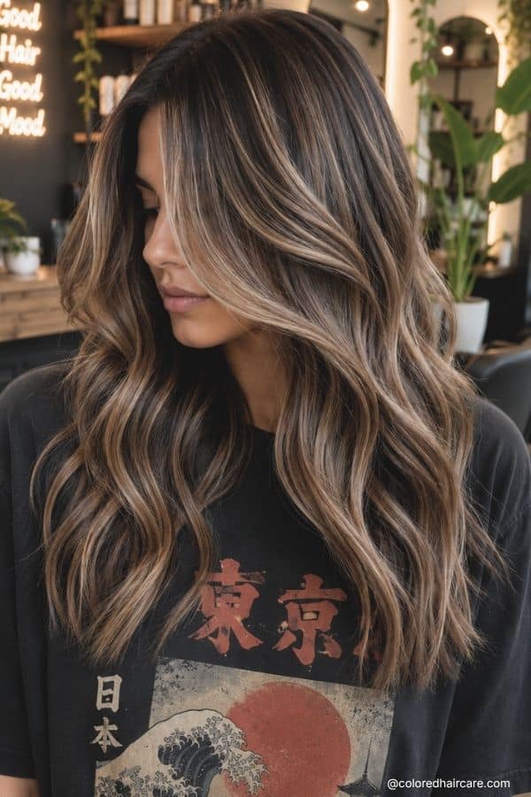 Iced mocha brown with beige blonde highlights