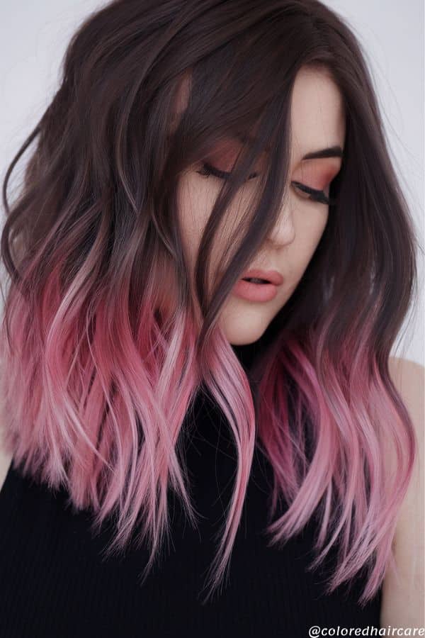 Dip-Dyed pink tips on Dark Ash Brown Hair