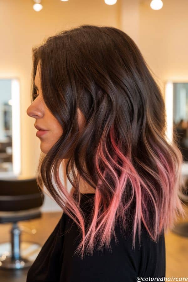 Pink Peekaboo in Dark Espresso Brown Hair