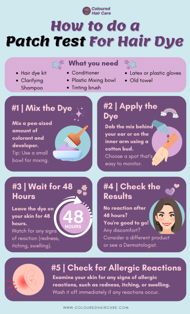Top 9 Hair Dye Mistakes People Make and How to Avoid Them 3 hair dye mistakes and how to avoid them - how to do a patch test infographic