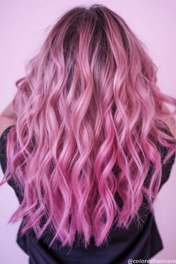 15 Blonde Hair With Pink Highlights Styles That Are Insanely Pretty 14 Mermaid Waves with Pink Highlights