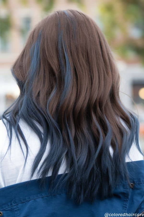 brunette with midnight blue streaks