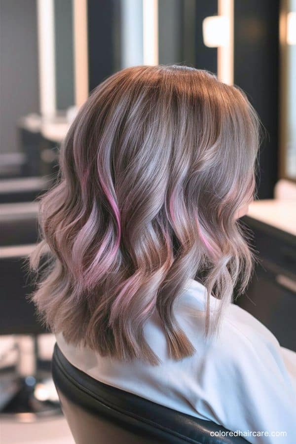 ash brown hair with lavender hints