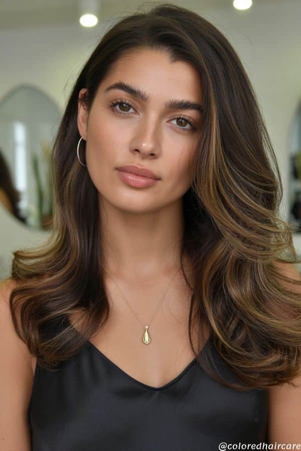 25 Balayage Ideas for Black Hair That Actually Pop (2025 Looks & Tips) 18 Maple-toned balayage with amber and golden hues on black hair