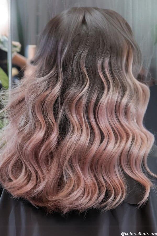 25 Balayage Ideas for Black Hair That Actually Pop (2025 Looks & Tips) 8 Soft rose gold balayage on black hair, pastel tones throughout