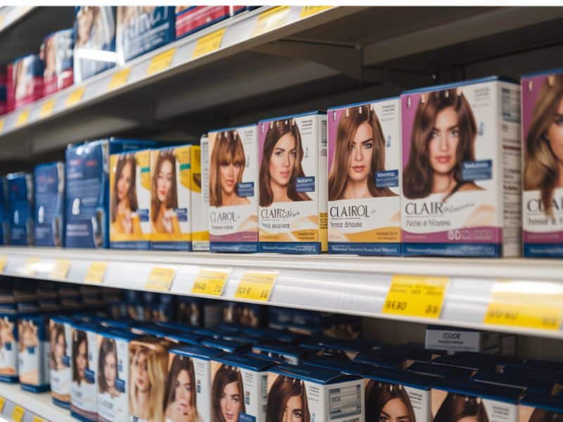 hair dye shelves in beauty store
