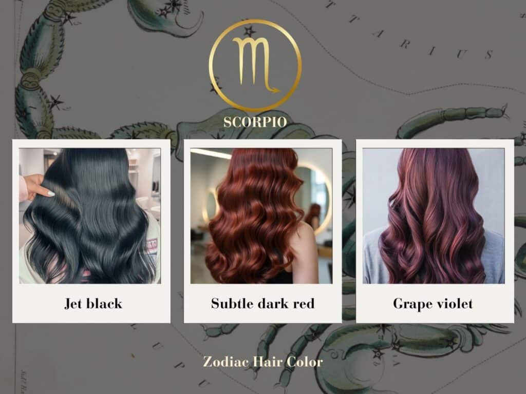 Jet black hair with subtle burgundy shine – bold and mysterious hair color for Scorpio sign