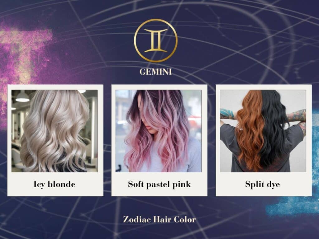 Split-dye pastel pink and icy blonde hair – playful, trend-forward hair color for Gemini sign