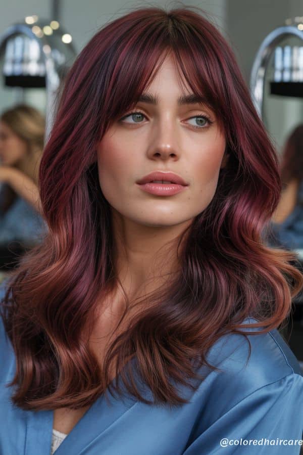 burgundy with curtain bangs