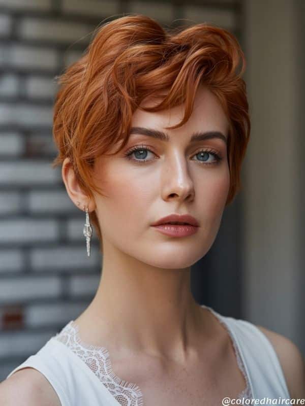 copper color pixie short hair