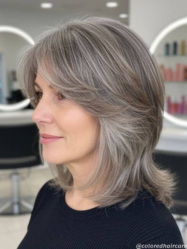 How to Grow Out Dyed Brown Hair to Gray Without Looking Awkward 3 gray hair with lowlights
