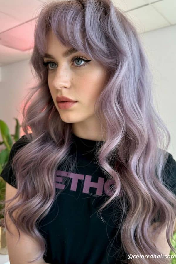 lavender hair with choppy fringe.
