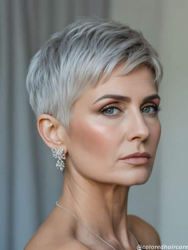 silver blonde pixie cut hair color.