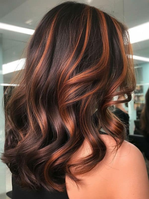 cinnamon and copper balayage hair color.