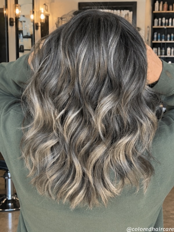 smokey gray balayage hair