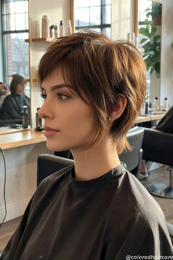 champagne brunette bixie cut